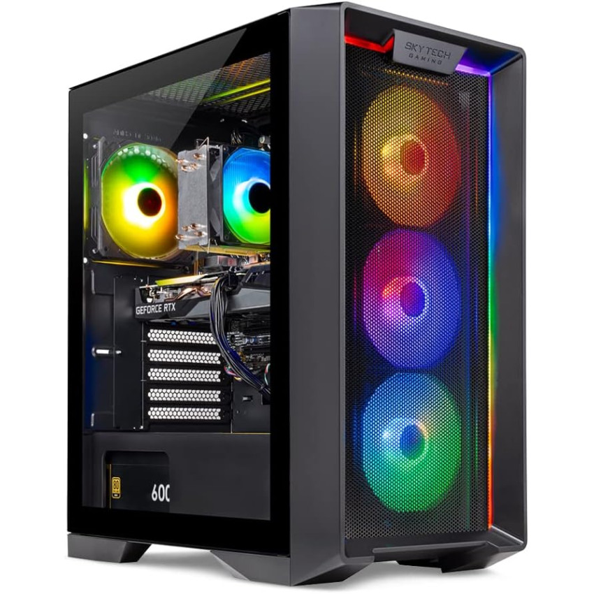 Skytech Gaming Nebula Gaming PC 桌上型電腦 – Intel Core i5 13400F 2.5 GHz、NVIDIA RTX 4060、1TB NVME SSD、16GB DDR4 RAM 3200、600W Gold PSU、11AC Wi-Fi、Windows 11 Home 64 位元,黑色