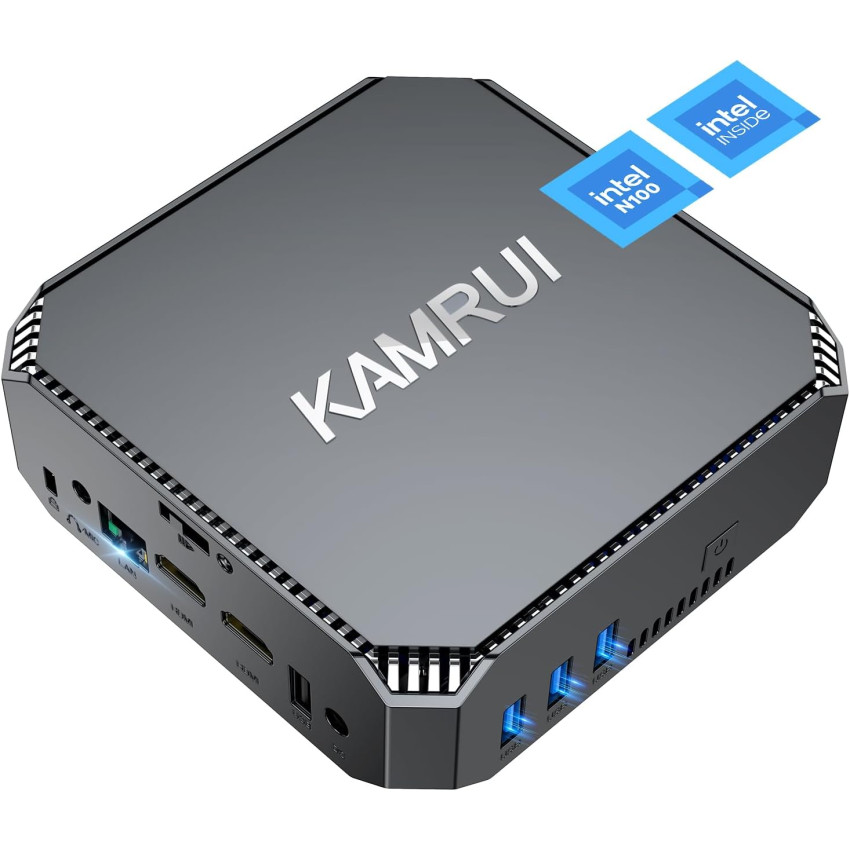 KAMRUI Mini PC 桌上型電腦 Intel 第 12 代 Alder Lake N100(高達 3.4GHz),迷你電腦 16GB RAM 512GB SSD,迷你桌上型電腦 支援 4K HD/WiFi5/BT4.2/USB3,Micro PC 塔 Gigabit 乙太網路,適用於辦公室